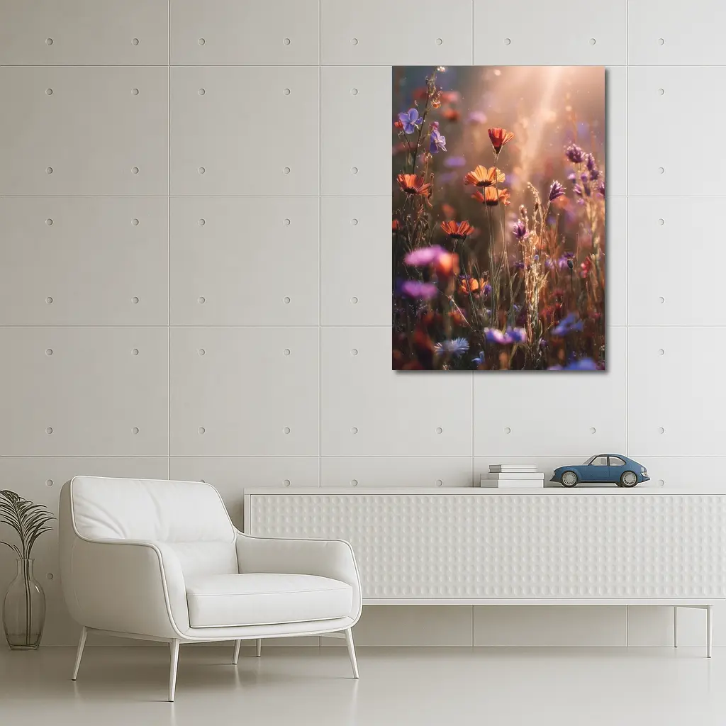 Wild Meadow Flowers Glowing Sunlit Field – Wall Art
