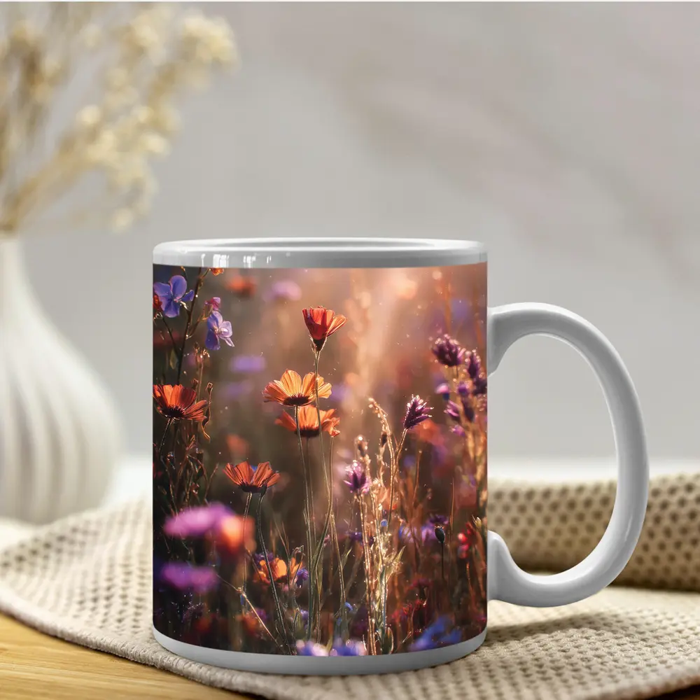 Wild Meadow Flowers Glowing Sunlit Field – Mugs