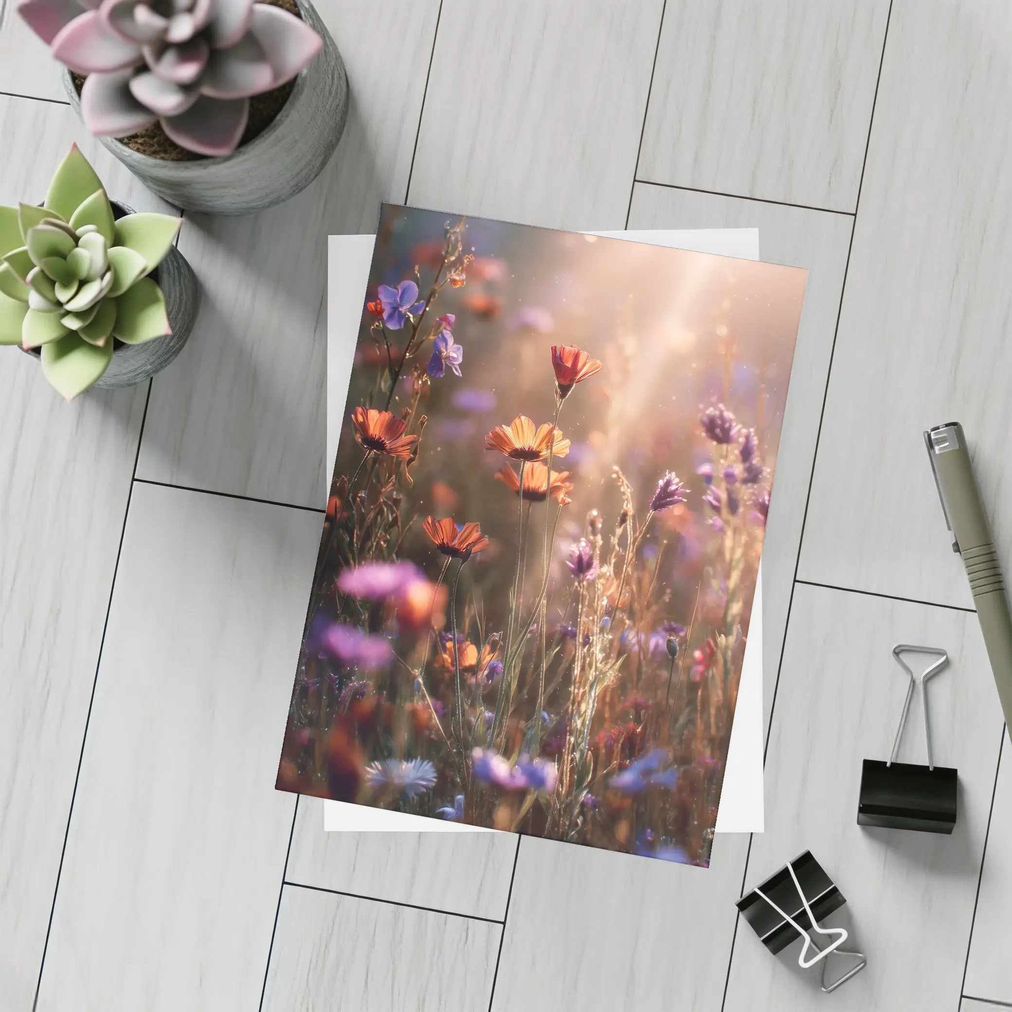 Wild Meadow Flowers Glowing Sunlit Field – Postcards