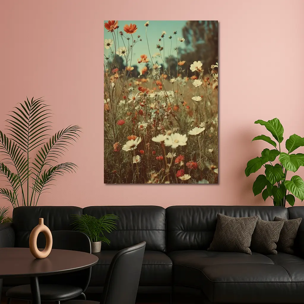 Retro Wildflower Field Soft Summer Meadow – Wall Art