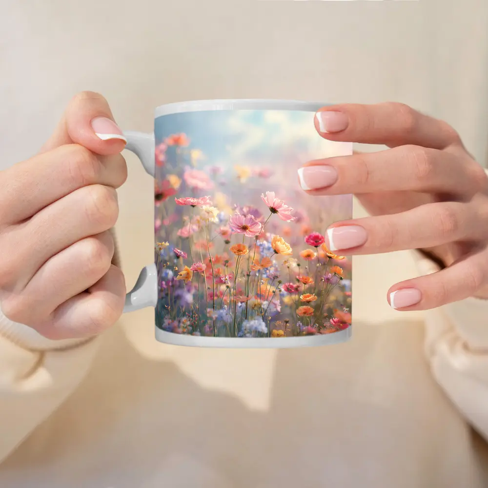 Pastel Wildflowers Field Soft Sky Background – Mugs