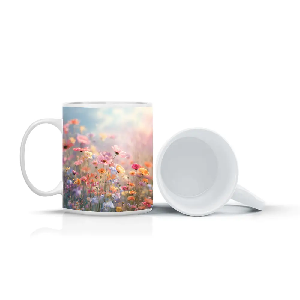 Pastel Wildflowers Field Soft Sky Background – Mugs