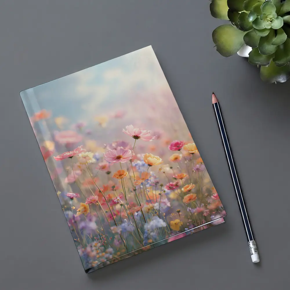Pastel Wildflowers Field Soft Sky Background – Notebooks