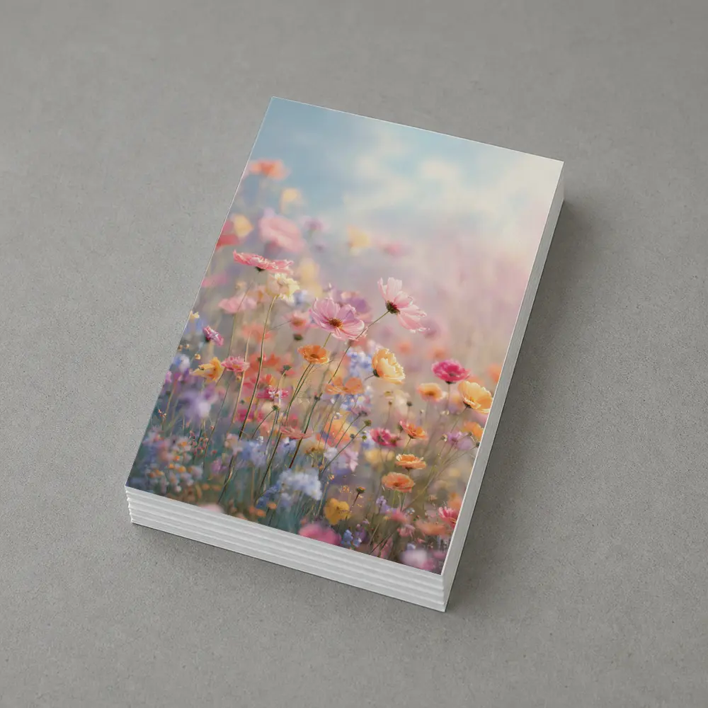 Pastel Wildflowers Field Soft Sky Background – Postcards