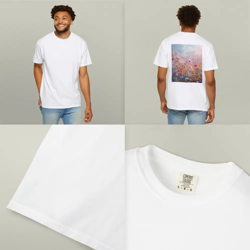 Pastel Wildflowers Field Soft Sky Background – T-Shirts