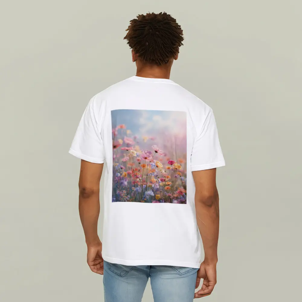 Pastel Wildflowers Field Soft Sky Background – T-Shirts