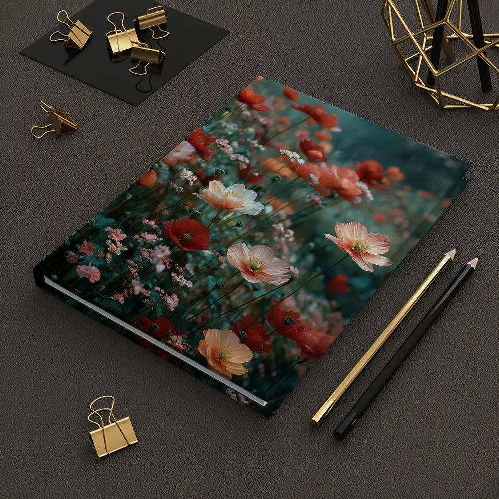 Red Poppy Field Misty Rainy Day – Notebooks