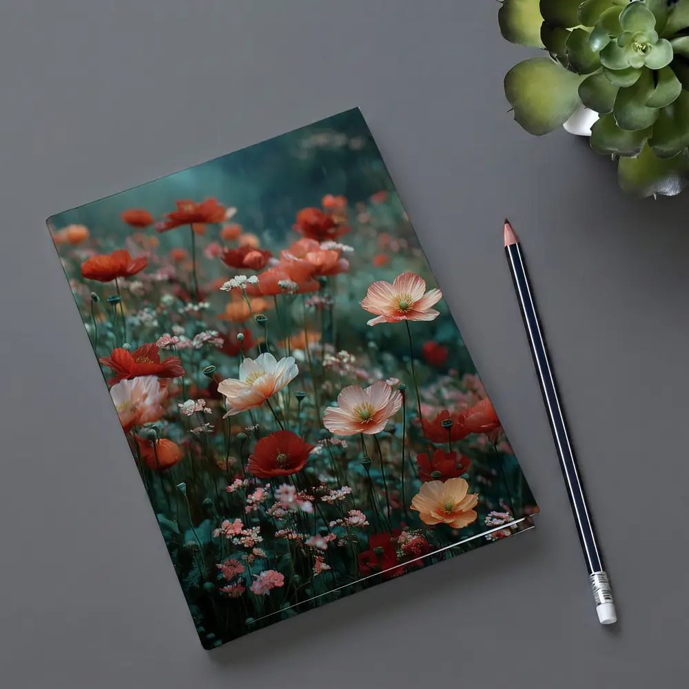 Red Poppy Field Misty Rainy Day – Notebooks