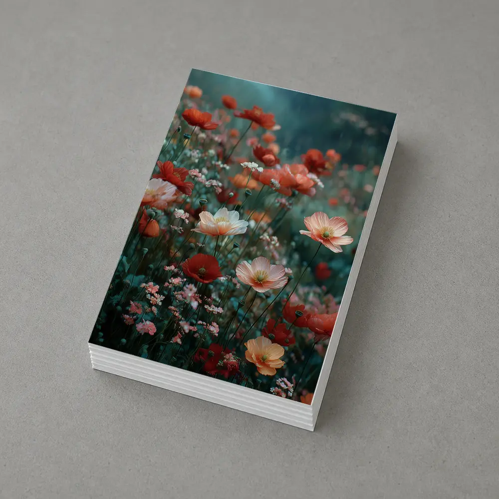 Red Poppy Field Misty Rainy Day – Postcards