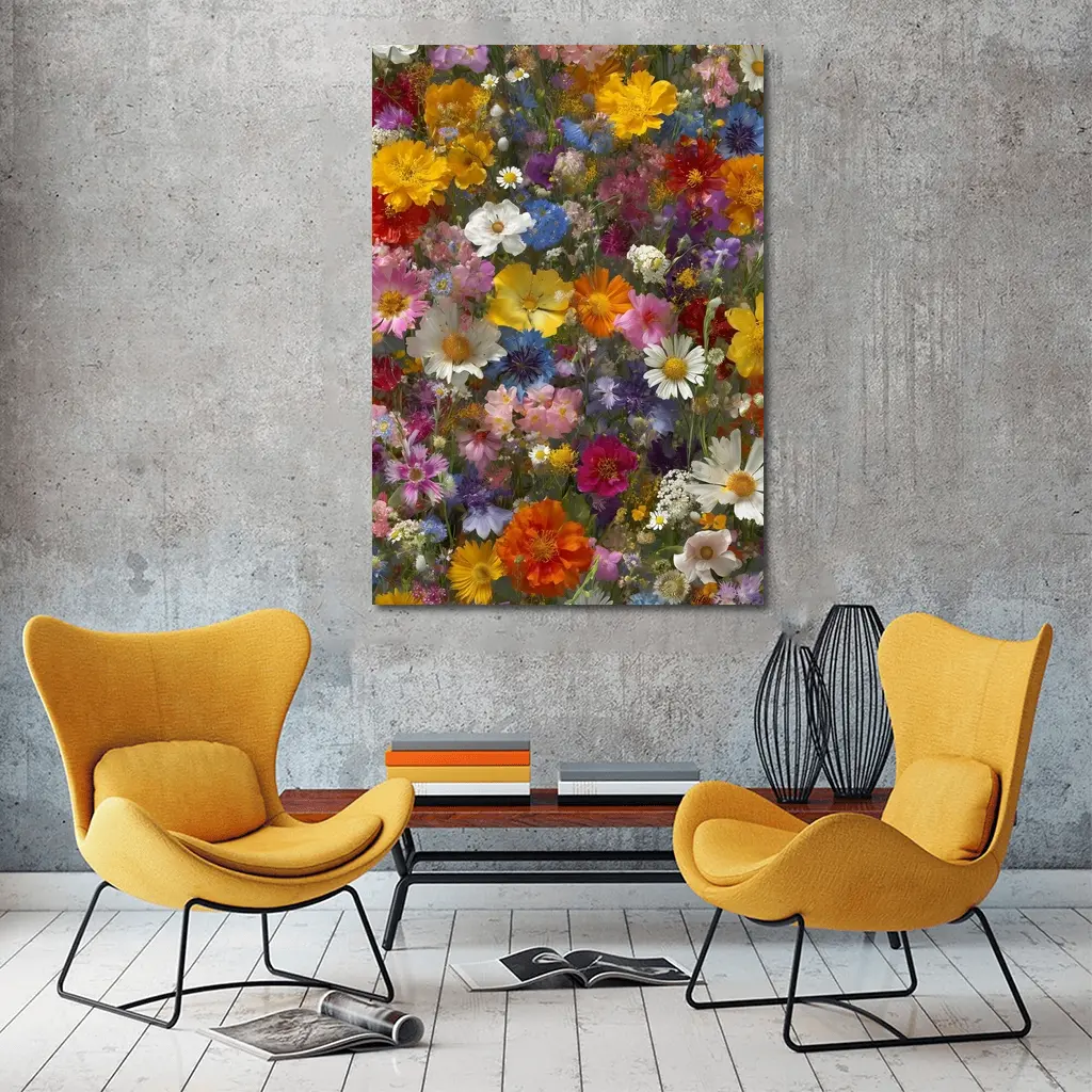 Colorful Wildflower Mix Dense Floral Arrangement – Wall Art