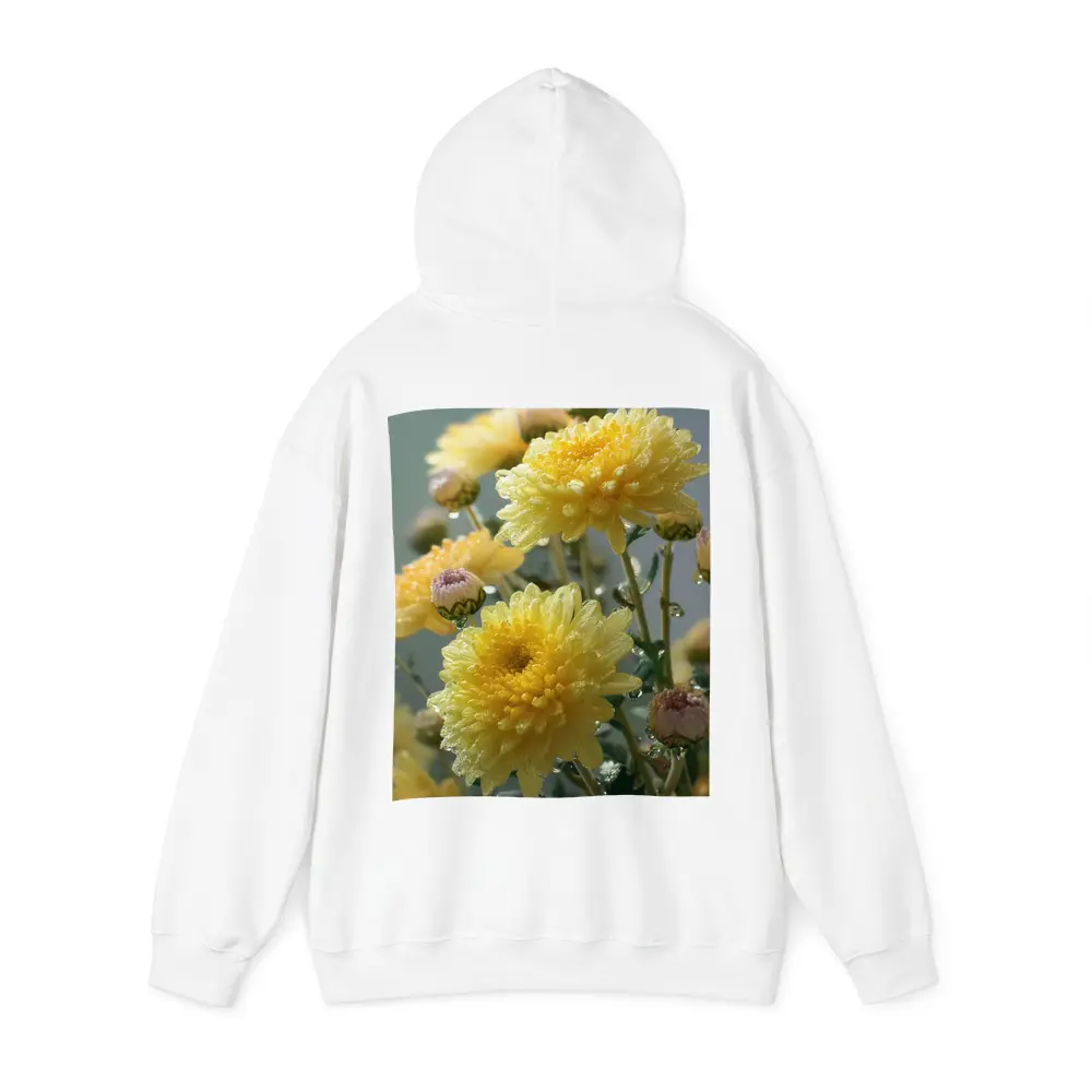Yellow Chrysanthemums With Water Drops Gray Background – Hoodies