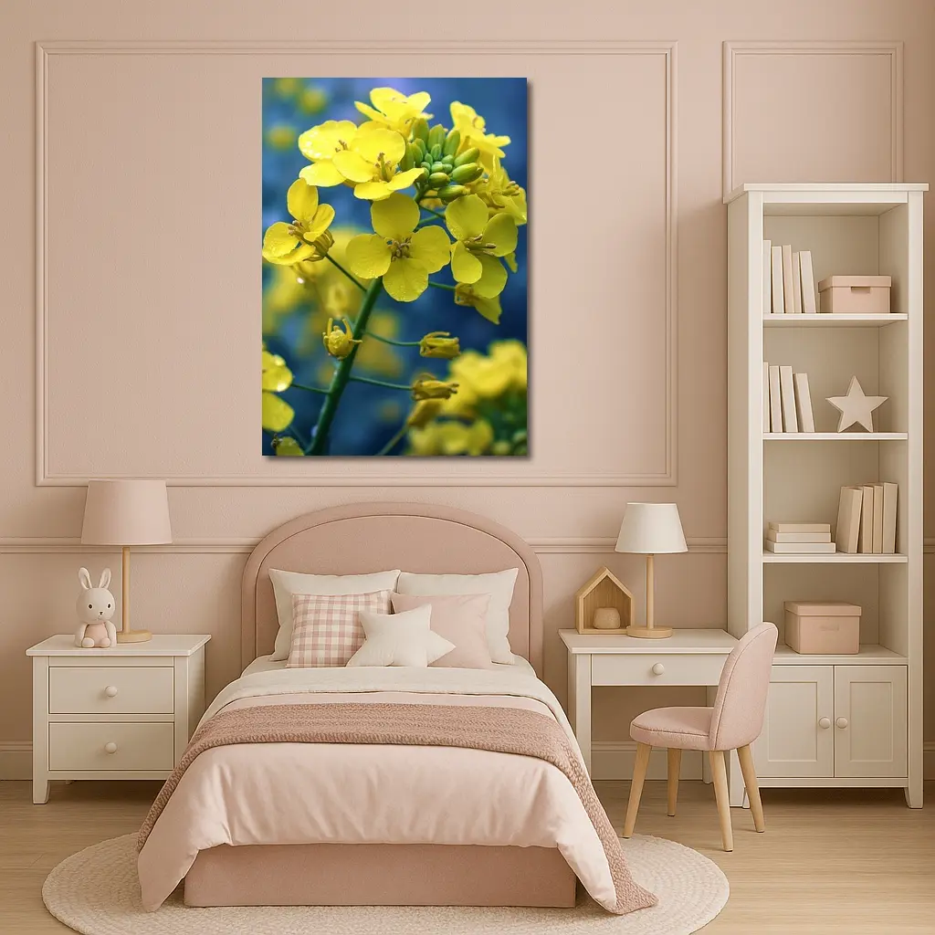 Yellow Rapeseed Flowers Against Blue Background – Wall Art