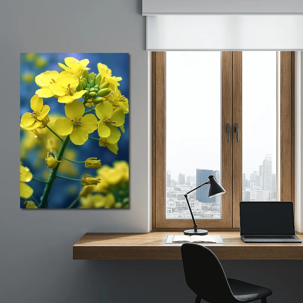 Yellow Rapeseed Flowers Against Blue Background – Wall Art