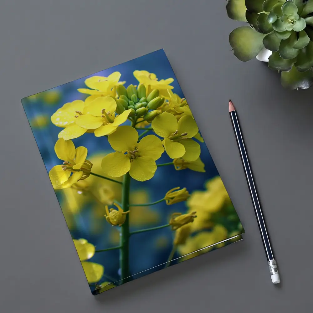 Yellow Rapeseed Flowers Against Blue Background – Notebooks