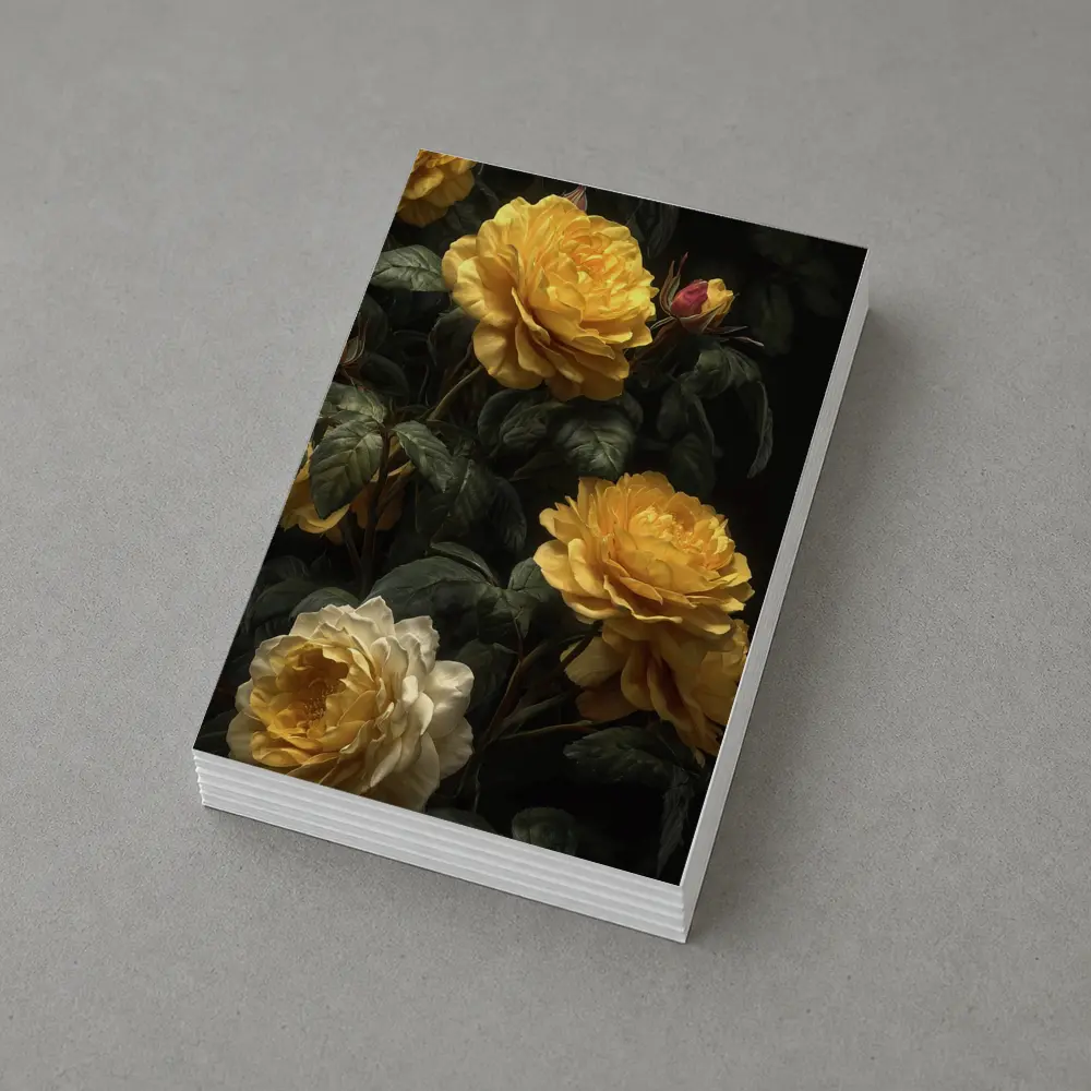 Yellow Roses Dark Botanical Garden Oil Painting – Postcards
