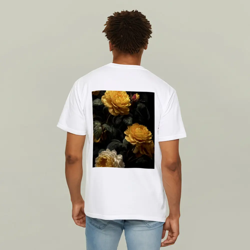 Yellow Roses Dark Botanical Garden Oil Painting – T-Shirts