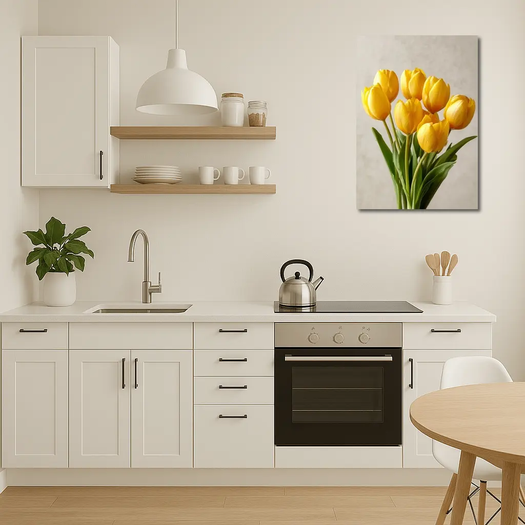 Yellow Tulips Bouquet On Beige Background – Wall Art