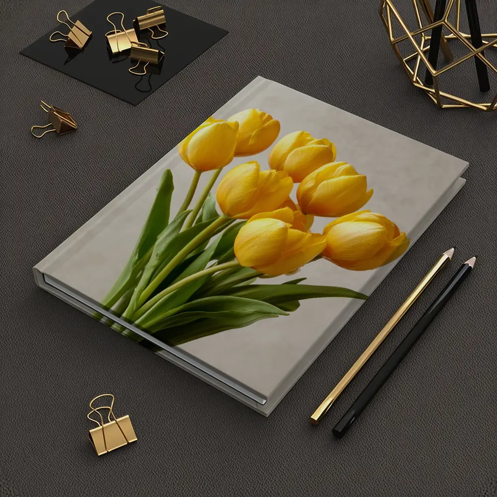 Yellow Tulips Bouquet On Beige Background – Notebooks