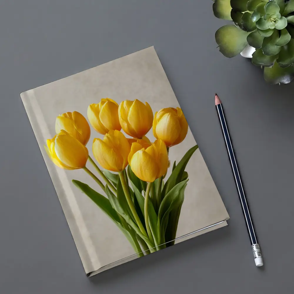 Yellow Tulips Bouquet On Beige Background – Notebooks