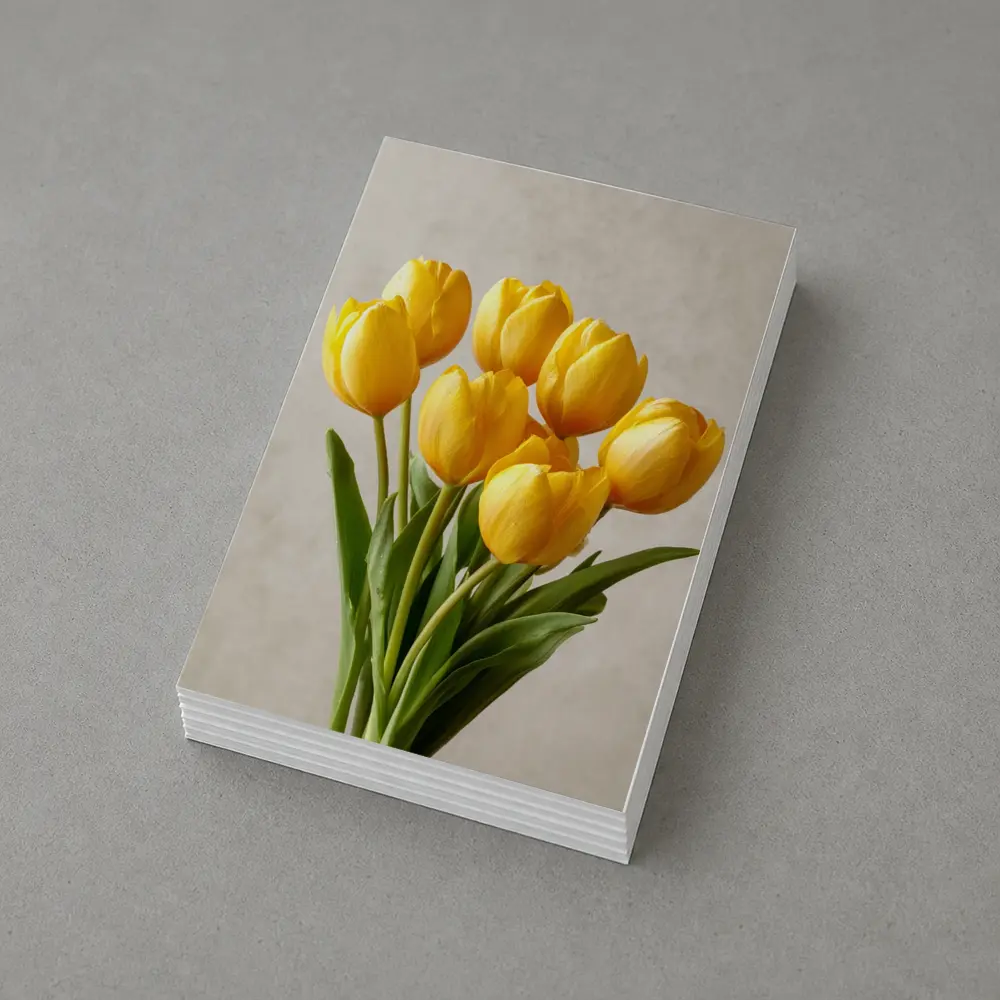 Yellow Tulips Bouquet On Beige Background – Postcards