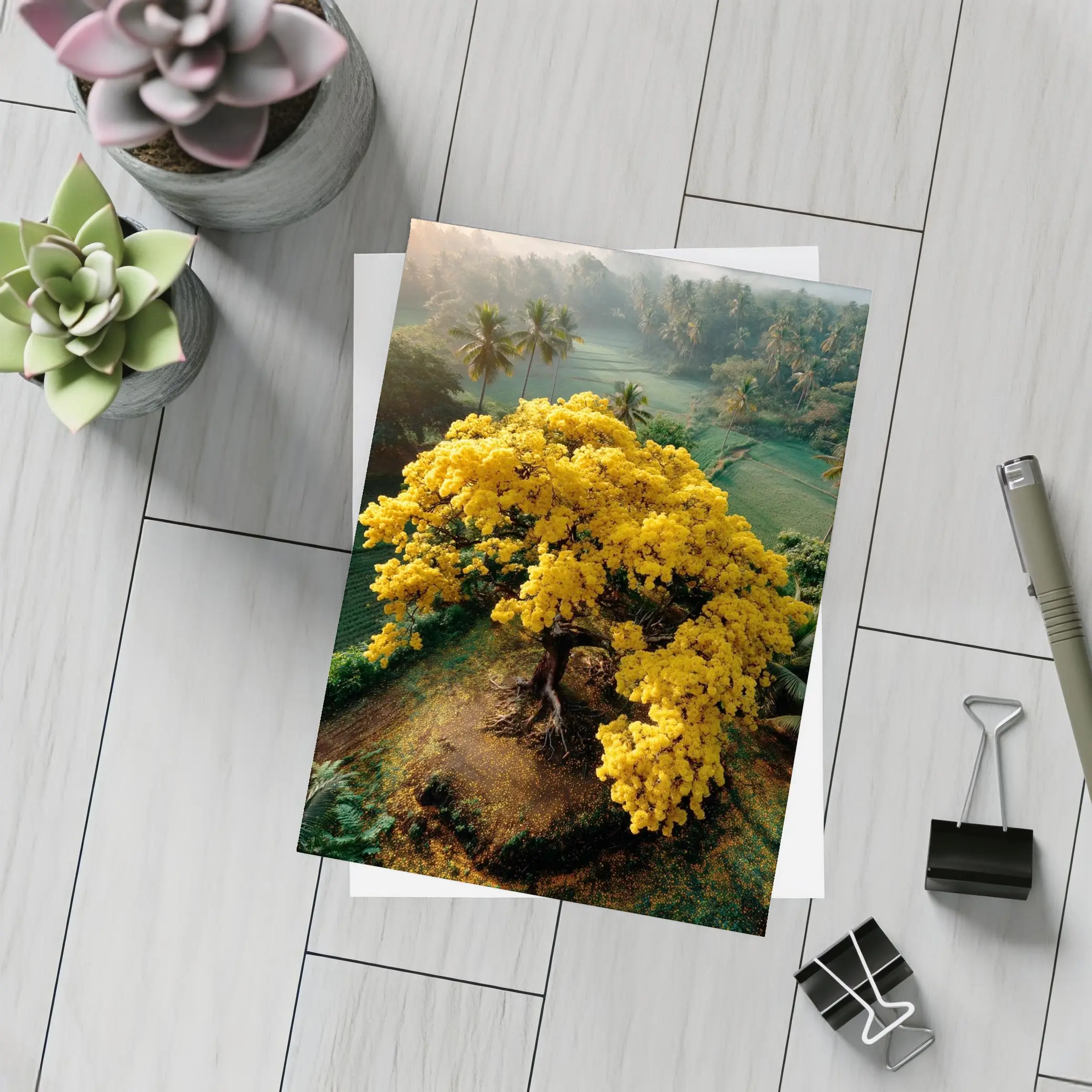 Yellow Tree Aerial View Tropical Landscape – Postcards