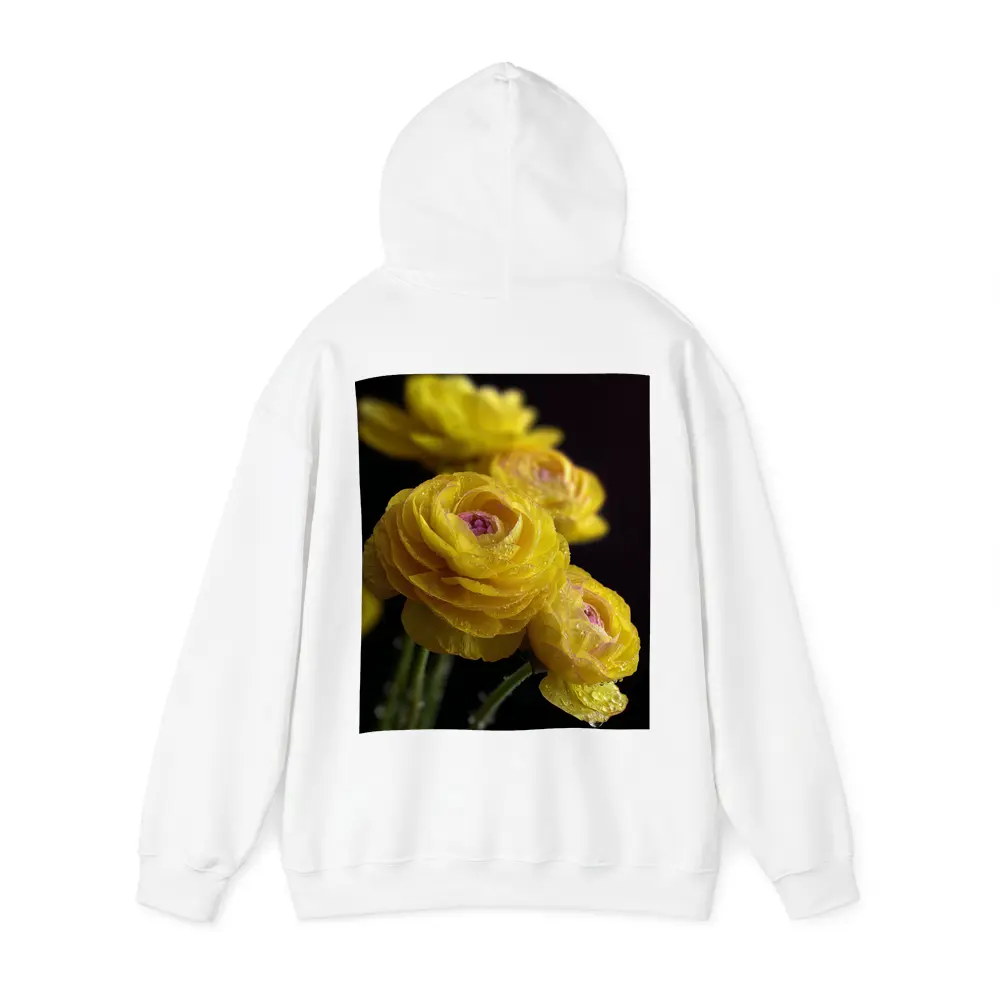 Yellow Ranunculus Flowers With Water Droplets – Hoodies