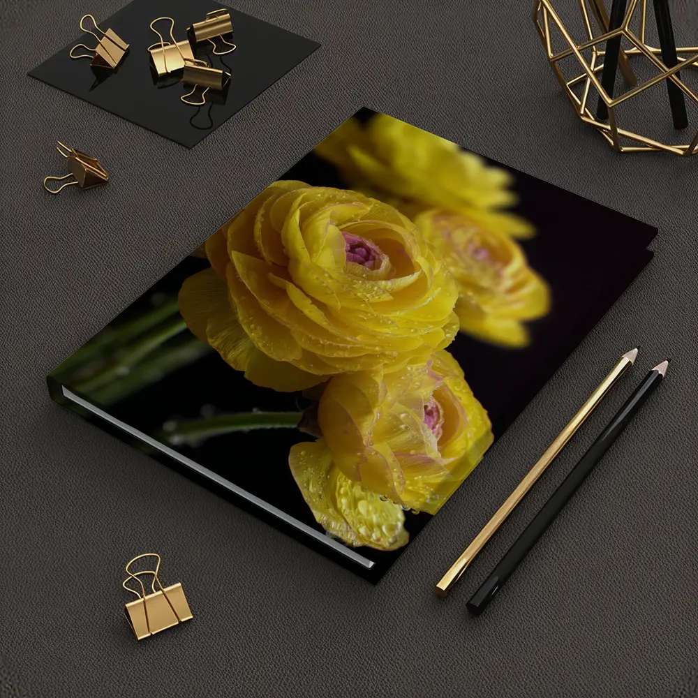 Yellow Ranunculus Flowers With Water Droplets – Notebooks