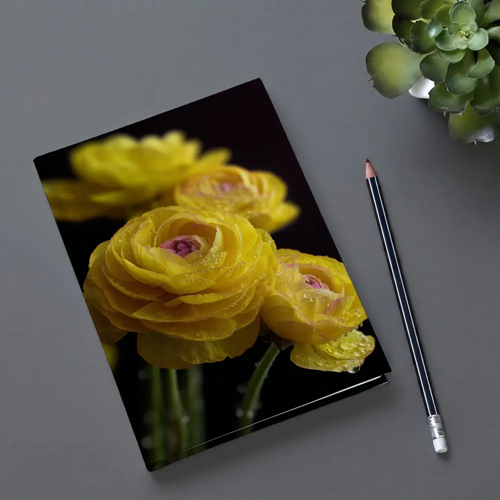 Yellow Ranunculus Flowers With Water Droplets – Notebooks