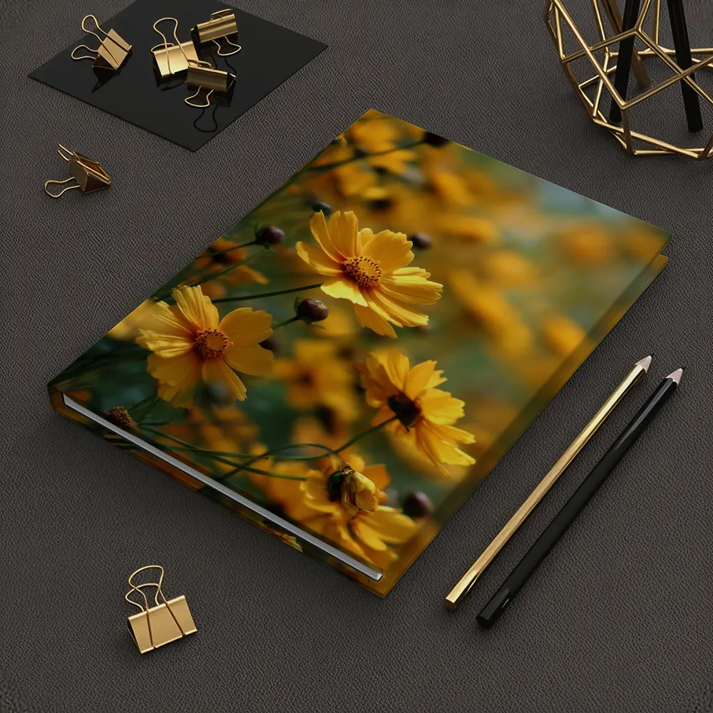 Yellow Coreopsis Flowers Green Blurred Garden Background – Notebooks