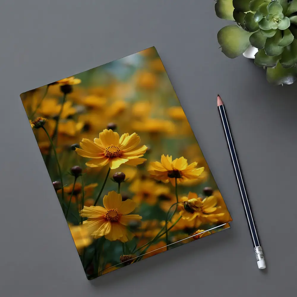 Yellow Coreopsis Flowers Green Blurred Garden Background – Notebooks