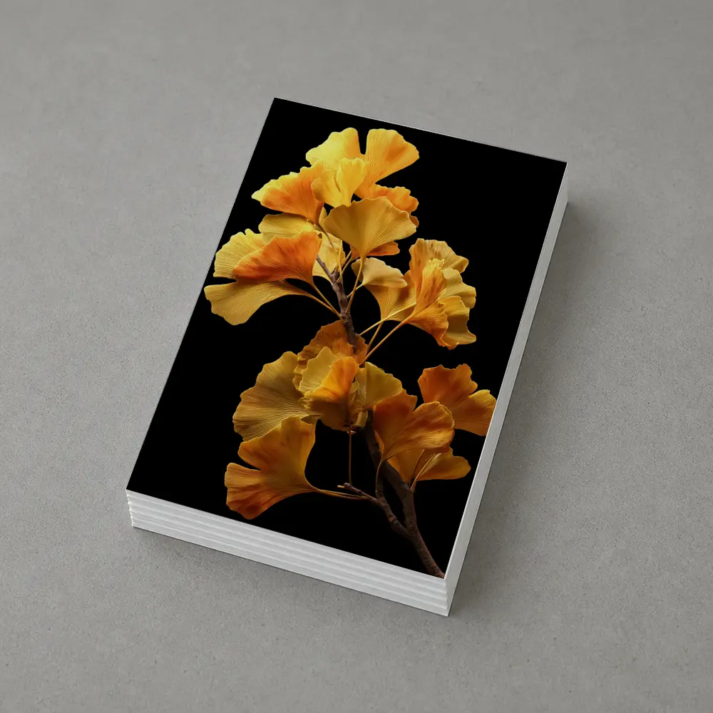 Golden Ginkgo Branch on Black Background – Postcards