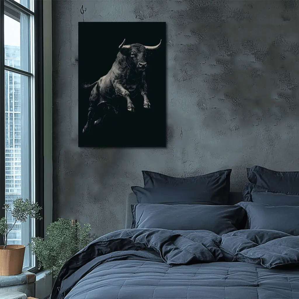 Charging Bull Black Background Scratchboard Art – Wall Art
