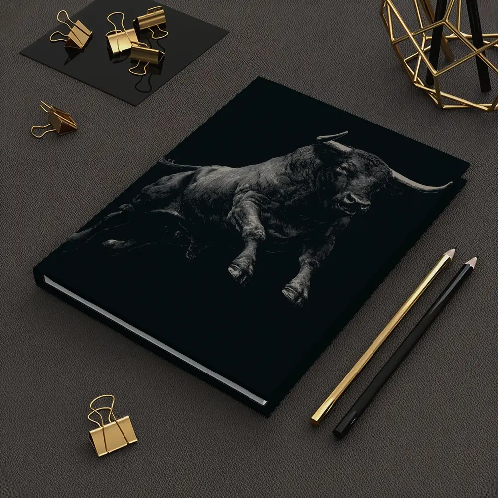 Charging Bull Black Background Scratchboard Art – Notebooks
