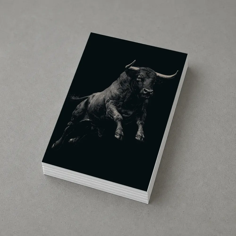 Charging Bull Black Background Scratchboard Art – Postcards
