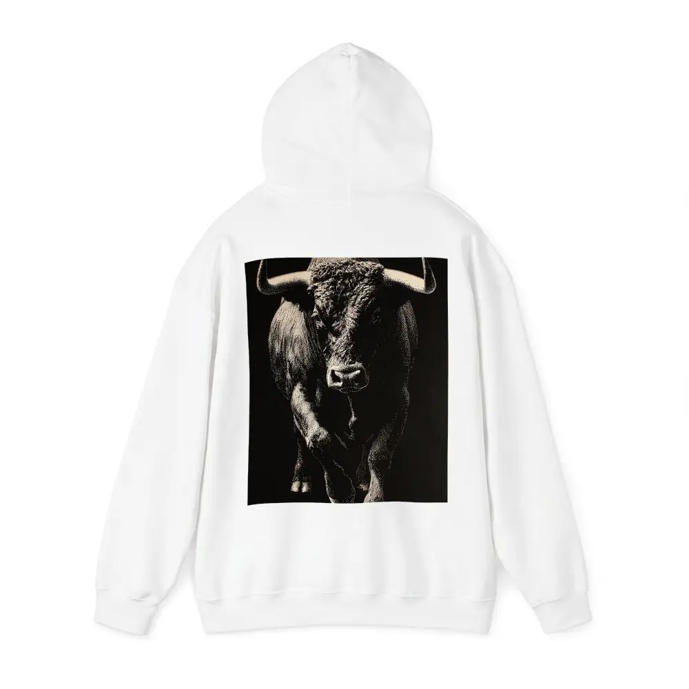 Bull Charging Forward Black Background Scratchboard Art – Hoodies