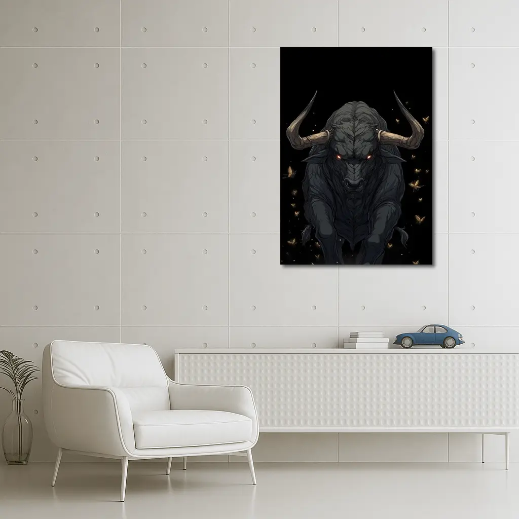 Dark Bull Anime Art Black Background – Wall Art