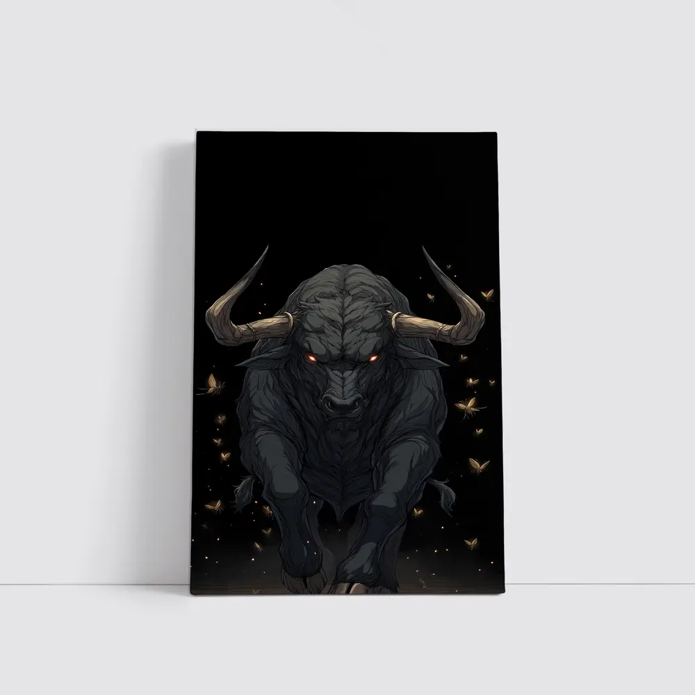 Dark Bull Anime Art Black Background – Wall Art