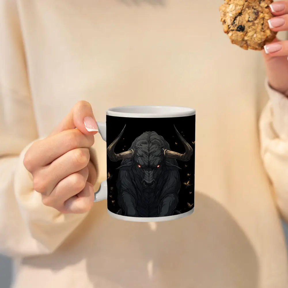 Dark Bull Anime Art Black Background – Mugs