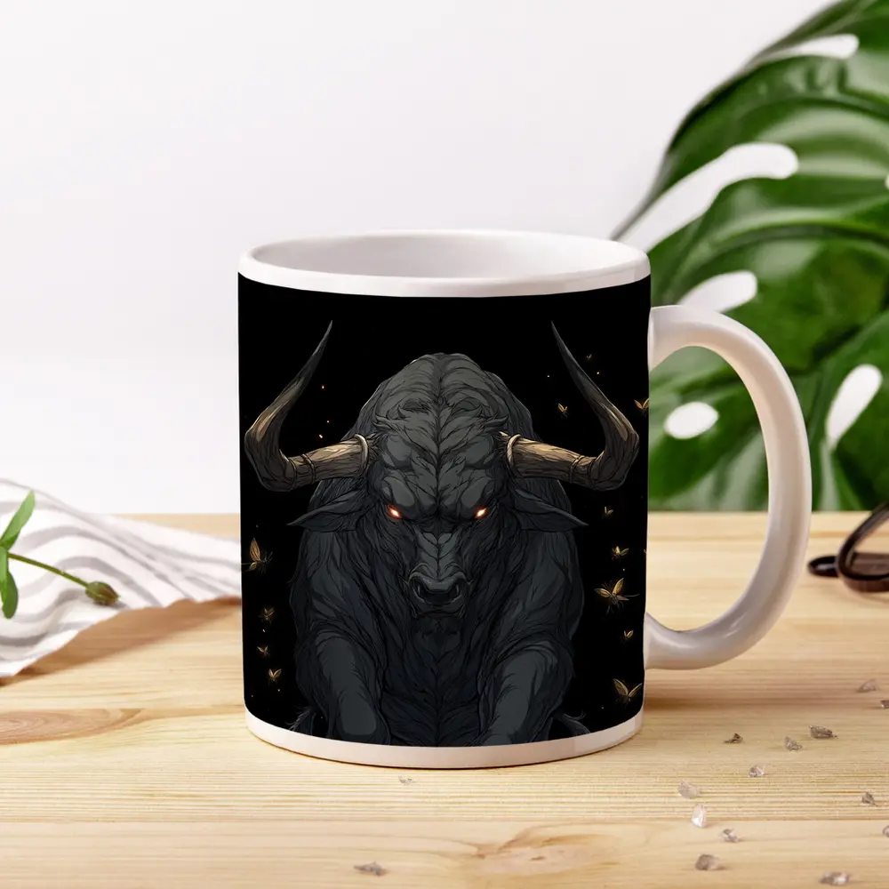 Dark Bull Anime Art Black Background – Mugs