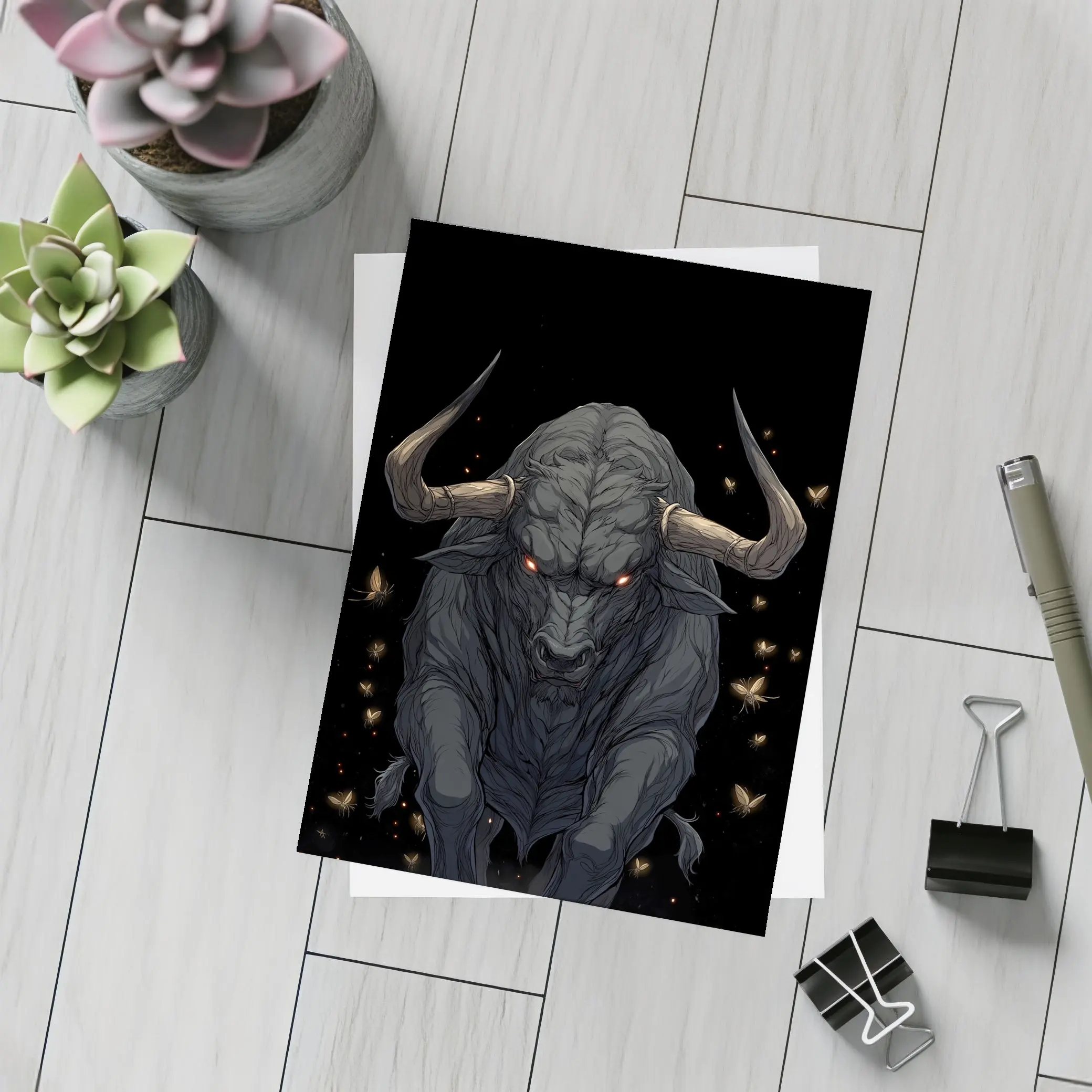 Dark Bull Anime Art Black Background – Postcards