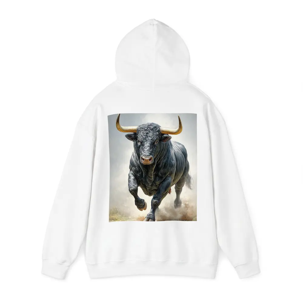 Black Bull Charging Dust Oil Painting Art – Hoodies