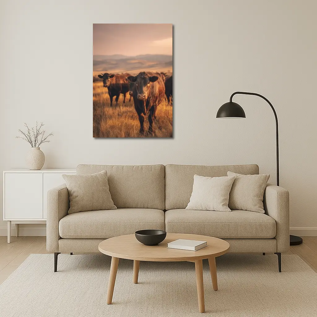 Angus Cattle Grazing Golden Dry Grassland – Wall Art