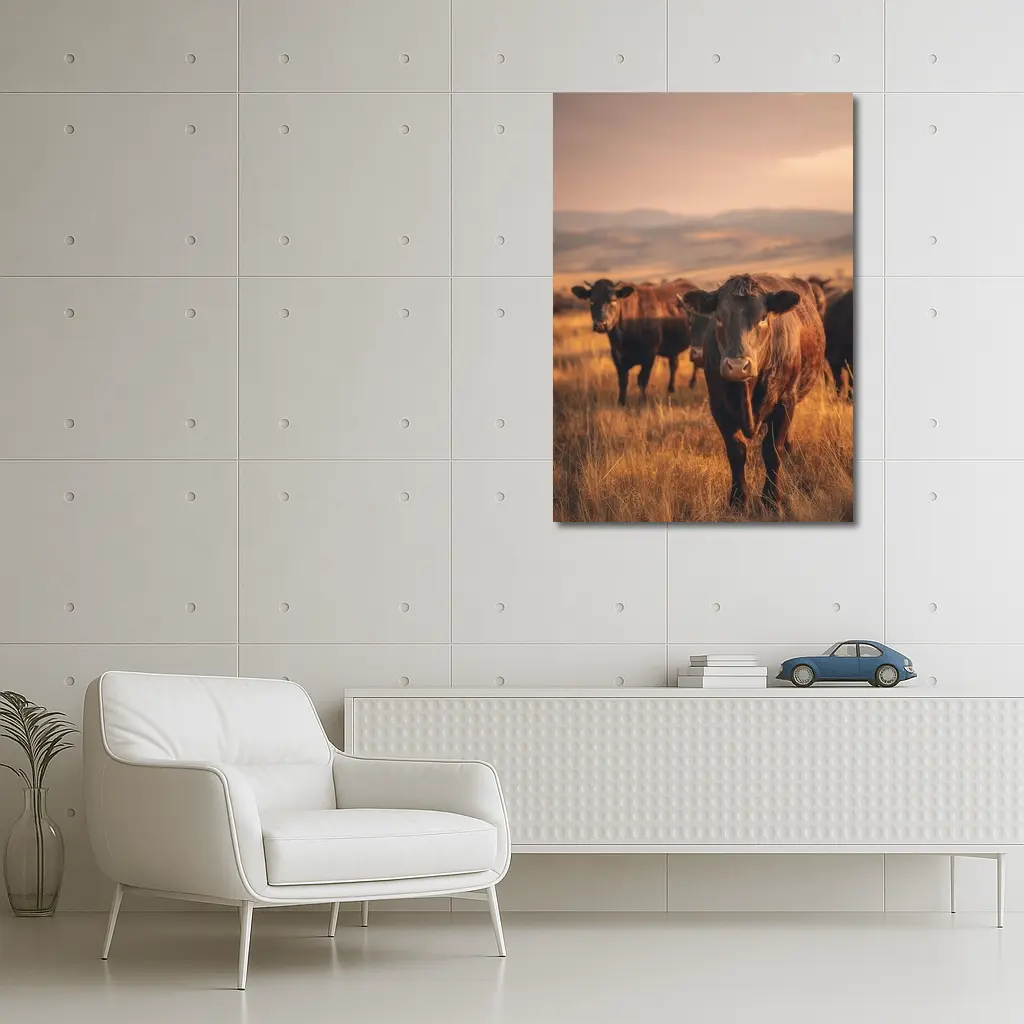 Angus Cattle Grazing Golden Dry Grassland – Wall Art