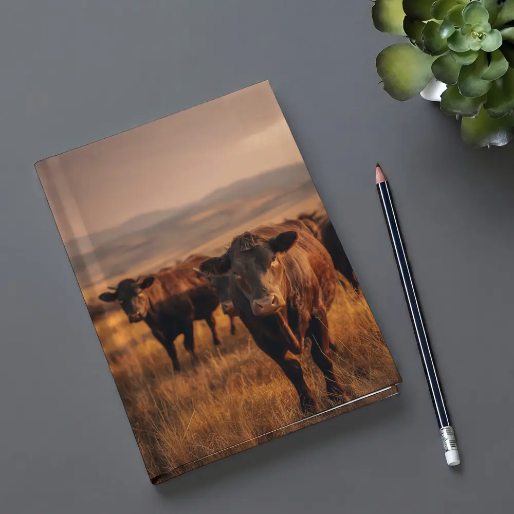 Angus Cattle Grazing Golden Dry Grassland – Notebooks