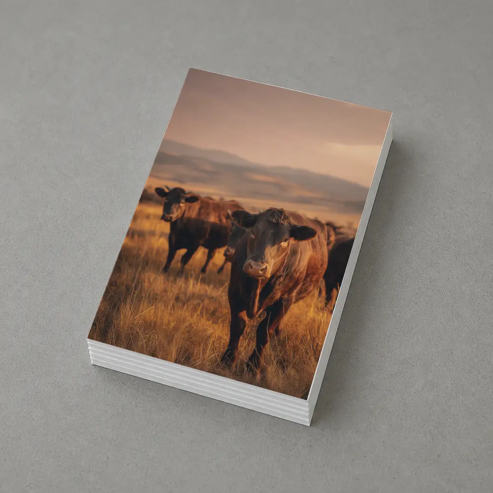 Angus Cattle Grazing Golden Dry Grassland – Postcards