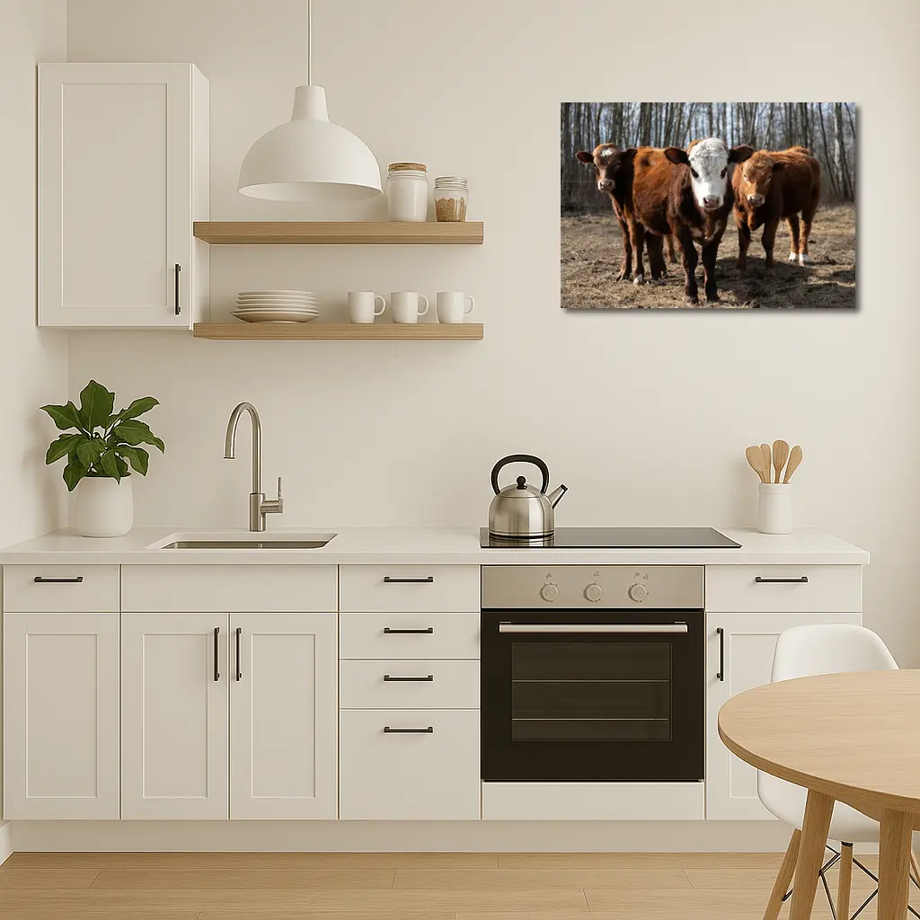Hereford Calves Standing in Bare Field – Wall Art