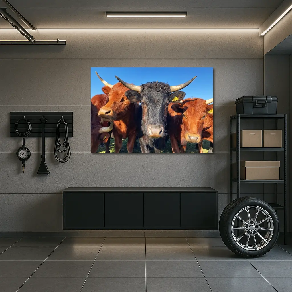 Longhorn Cattle Close Up Blue Sky – Wall Art