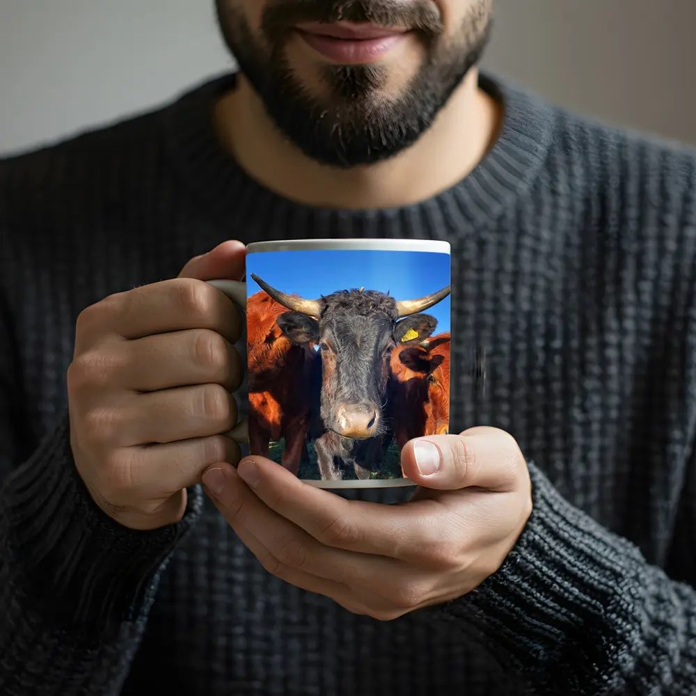 Longhorn Cattle Close Up Blue Sky – Mugs