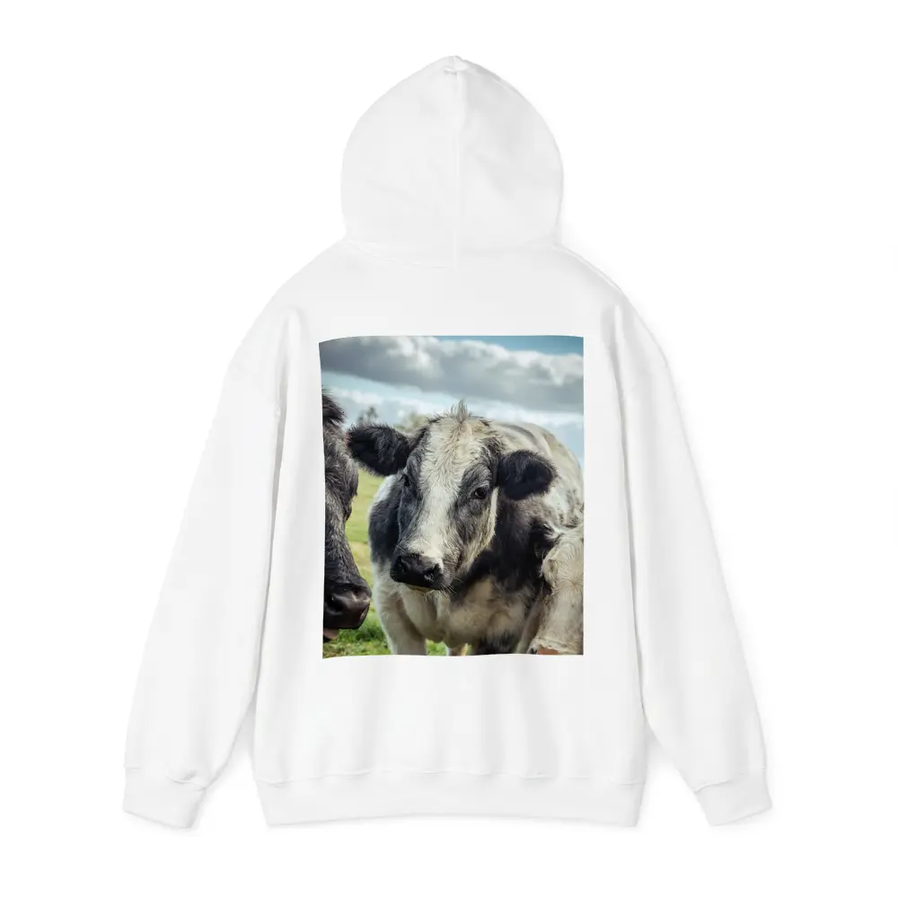 Black White Cow Close Up Green Field – Hoodies