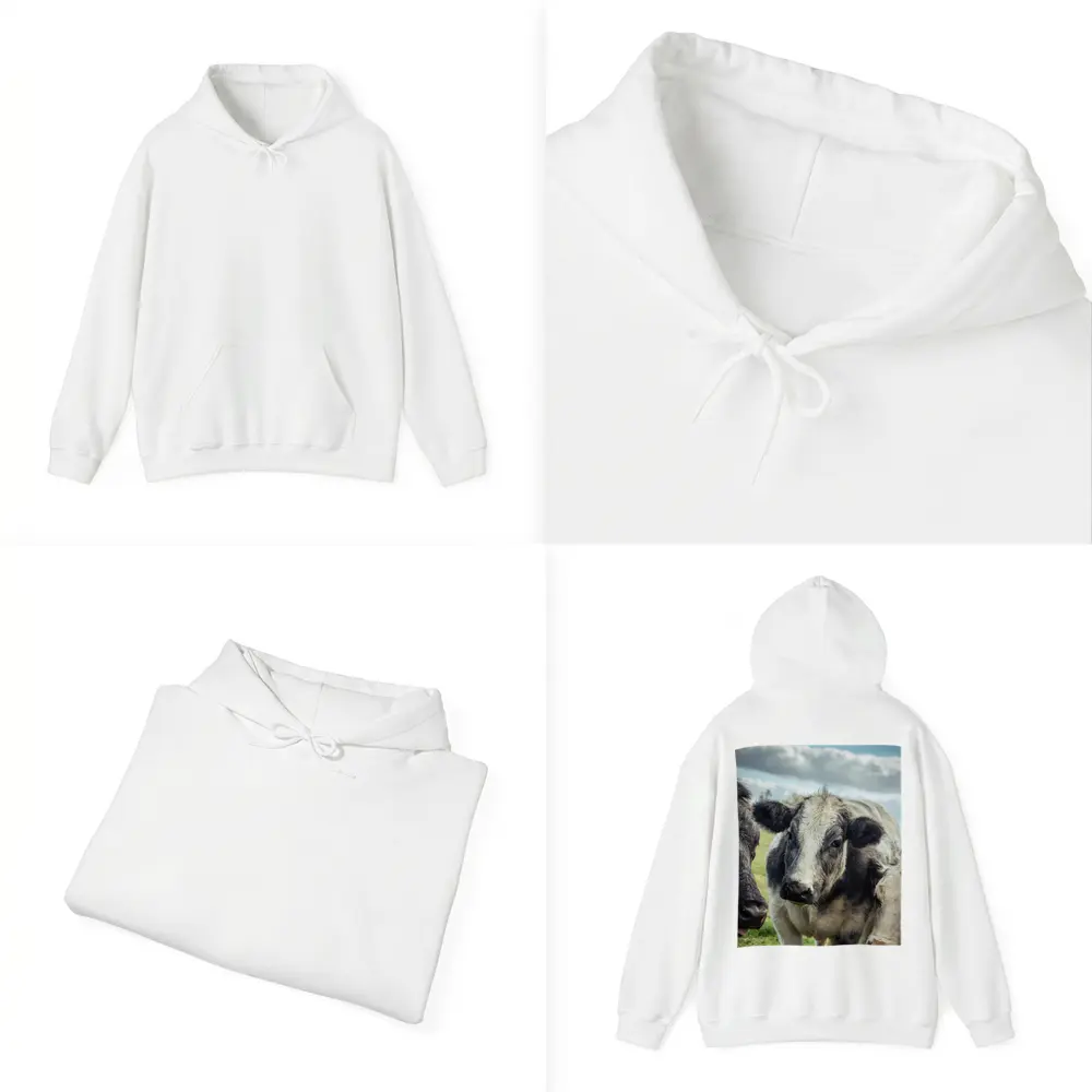 Black White Cow Close Up Green Field – Hoodies